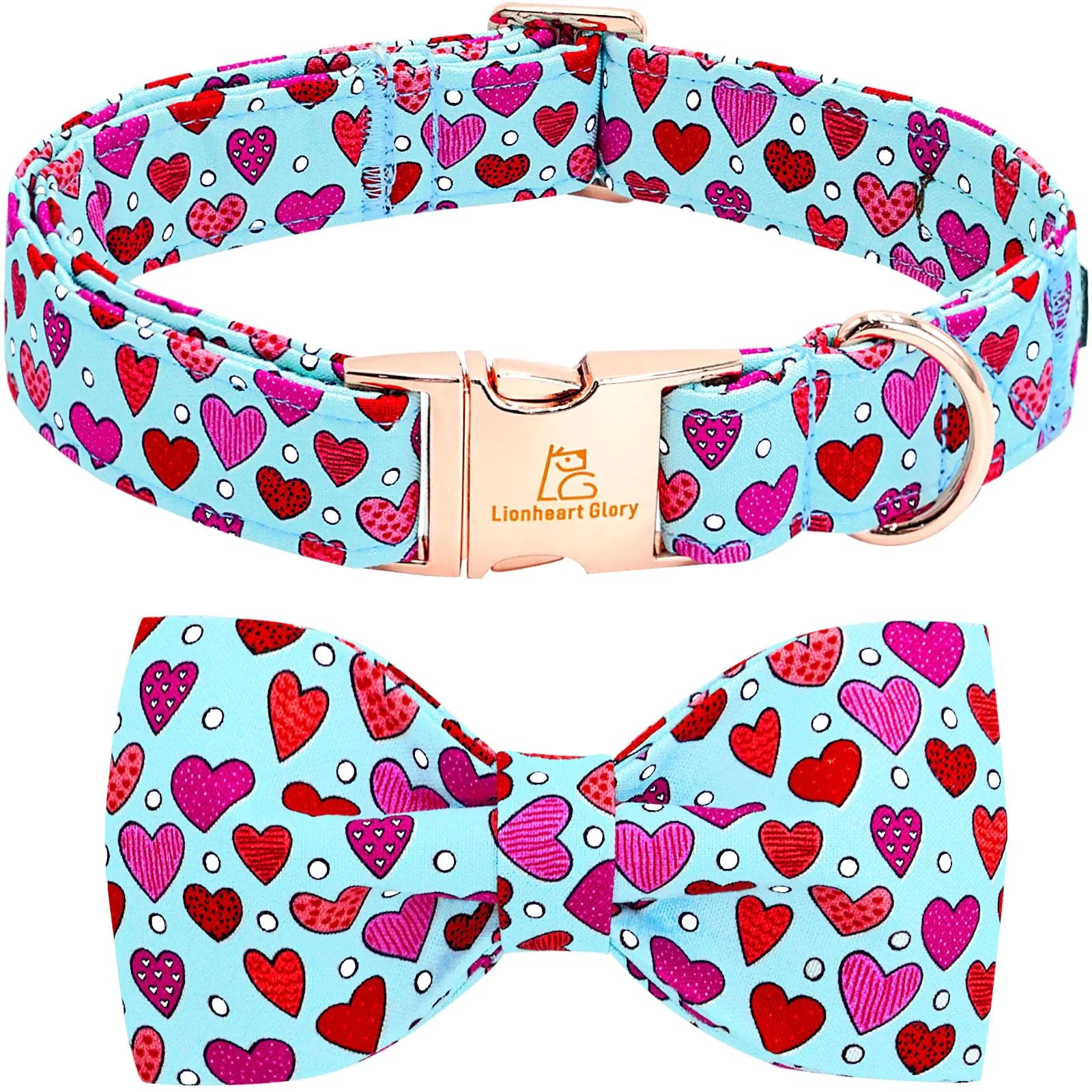 Lionheart glory Dog Bow Collar Valentines Day Dog Collar for Small Dogs Red Hearts Print Dog Collar with Bowtie Spring Dog Collars Pet Collar Bows Cute Collars