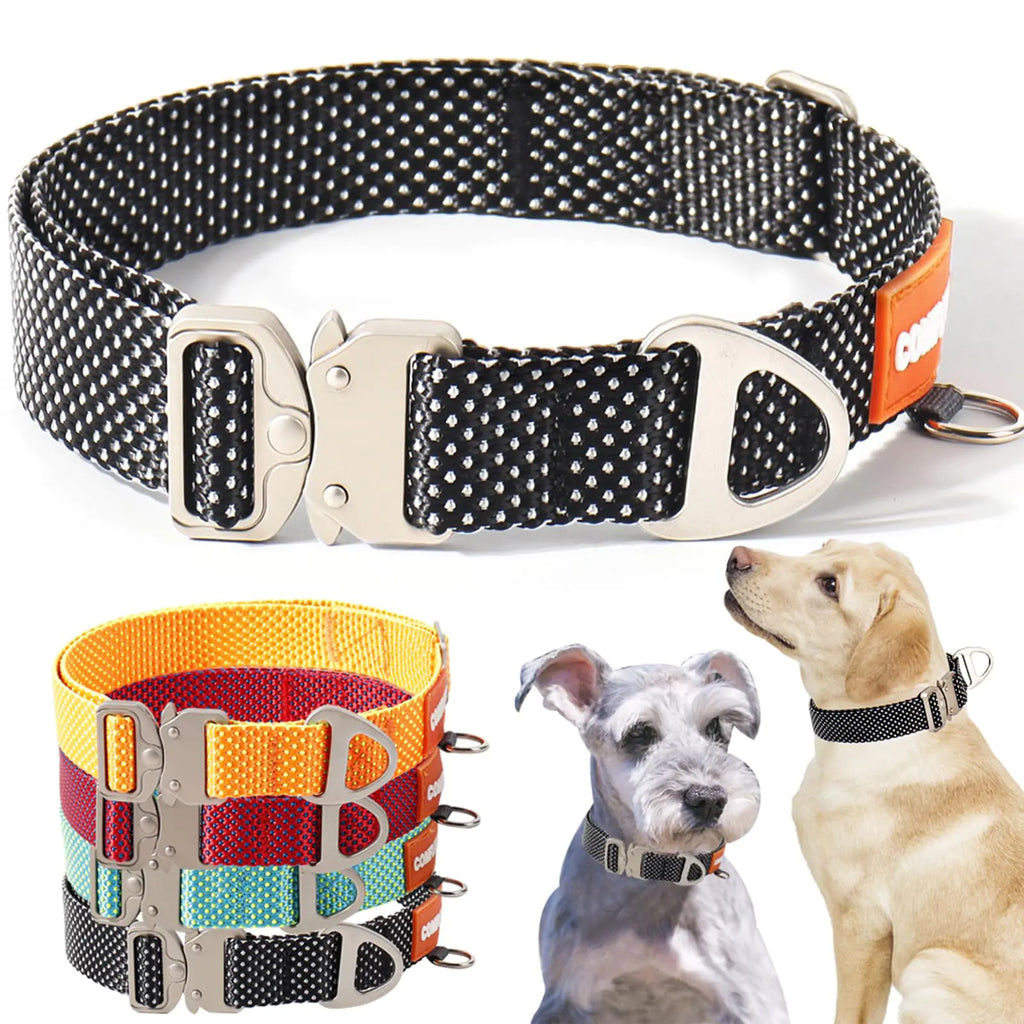 Comfluxe Heavy Duty Nylon Dog Collar with Metal Buckle Quick Release Dog Collar for Large Medium Small Dogs Adjustable Metal Dog Collar Girl Boy Female Male Nylon Dog Collar(Black10"-16.5")