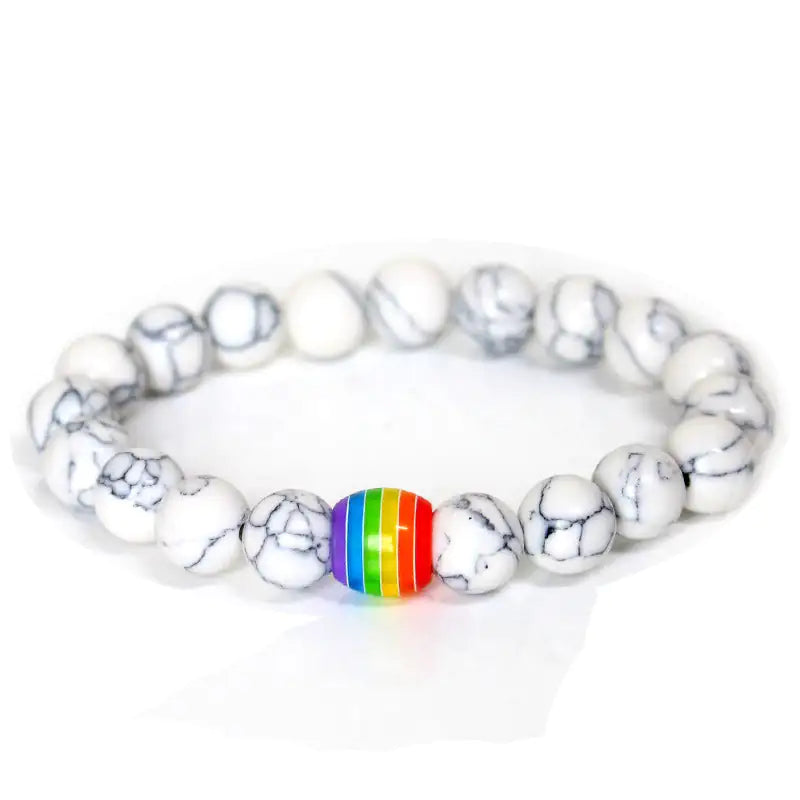 Rainbow Bead Bracelet Pride Natural Stone Strand Couple Bracelets