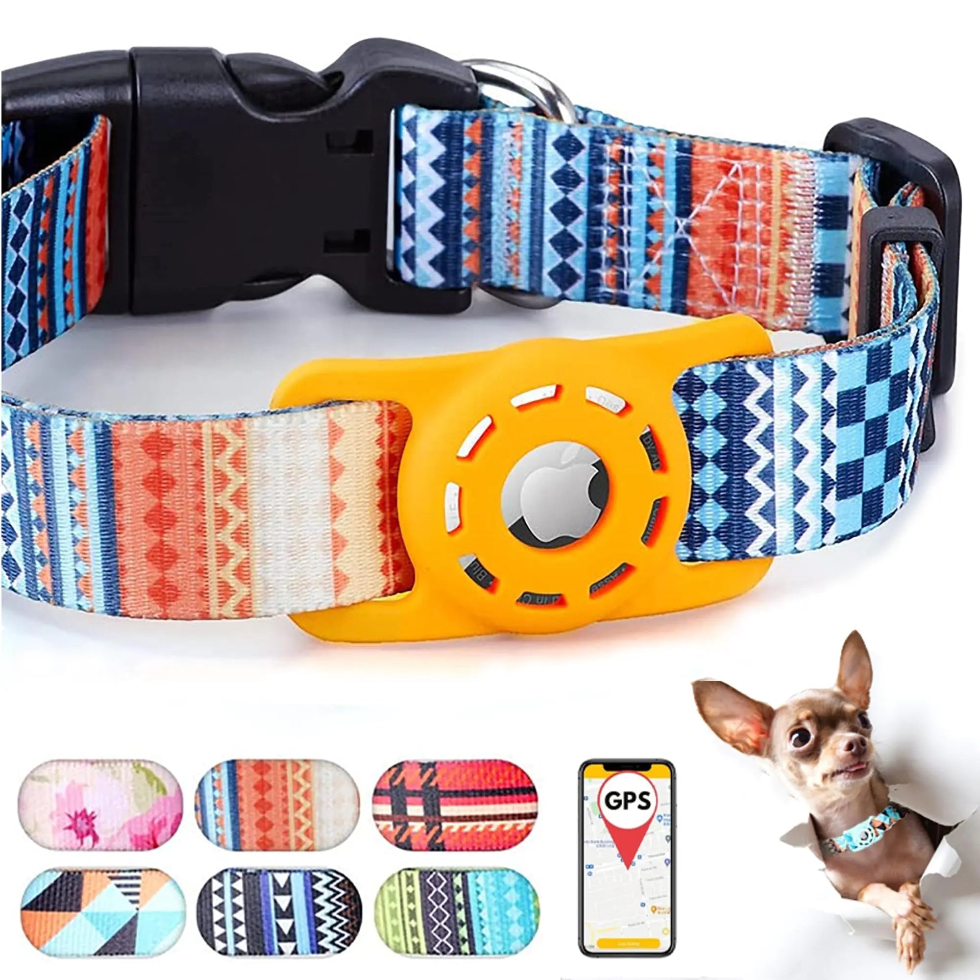 AirTag Dog Collar Padded Apple Air Tag Dog Collar Adjustable Air Tag Accessories Pet Collar Nylon Pet Collars for Large Dogs Heavy Duty Dog Collar with AirTag Holder Case (Dog L Orange)