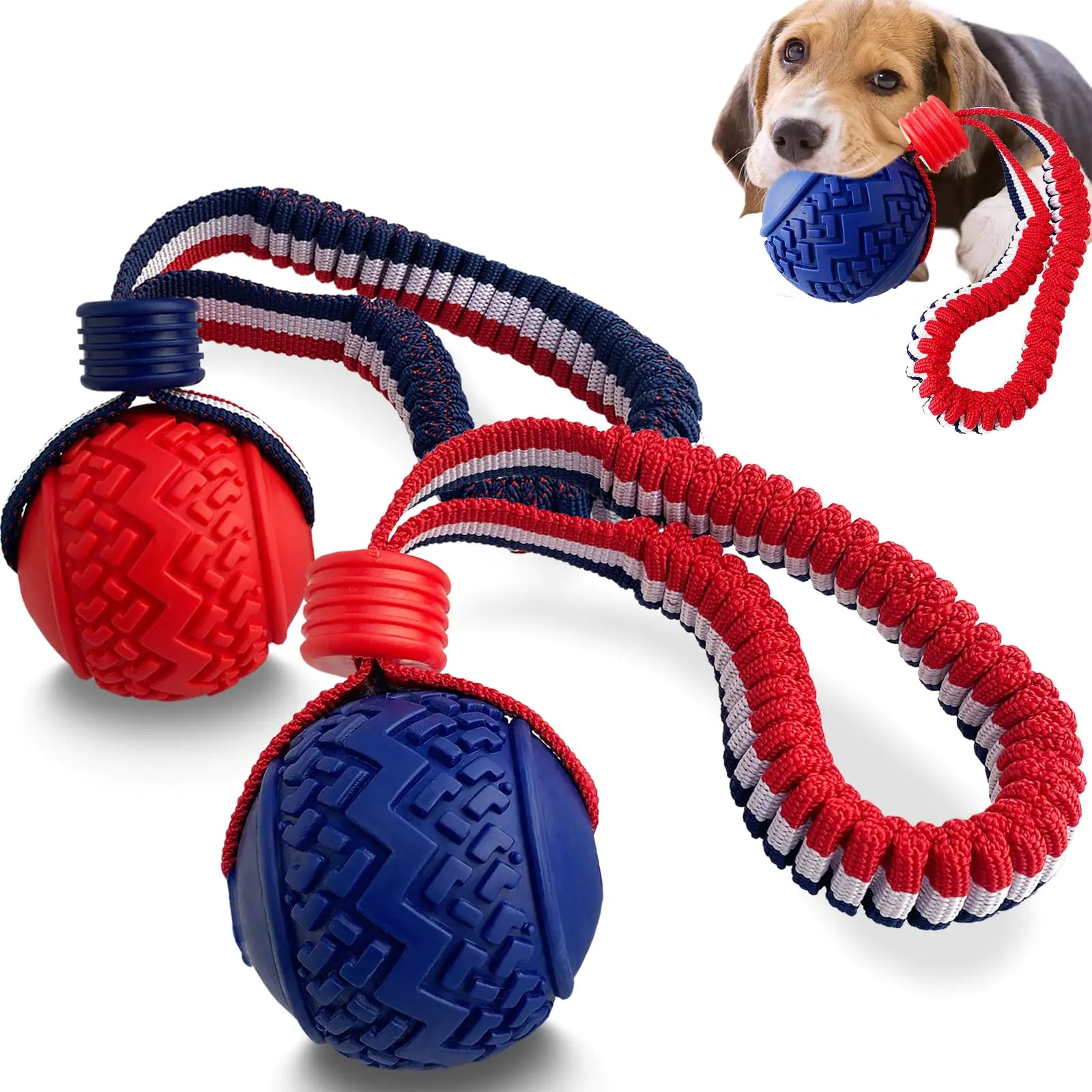 WIDJOQI Pet Ball Dog Toy Ball Toy Dog Ball with Rope pet Interactive Toy Rope Dog Ball Toy Throwing Toy Ball Small and Medium-Sized Dogs Tough Rope Durable Dog Ball TPR Rubber Ball (LTQ)d