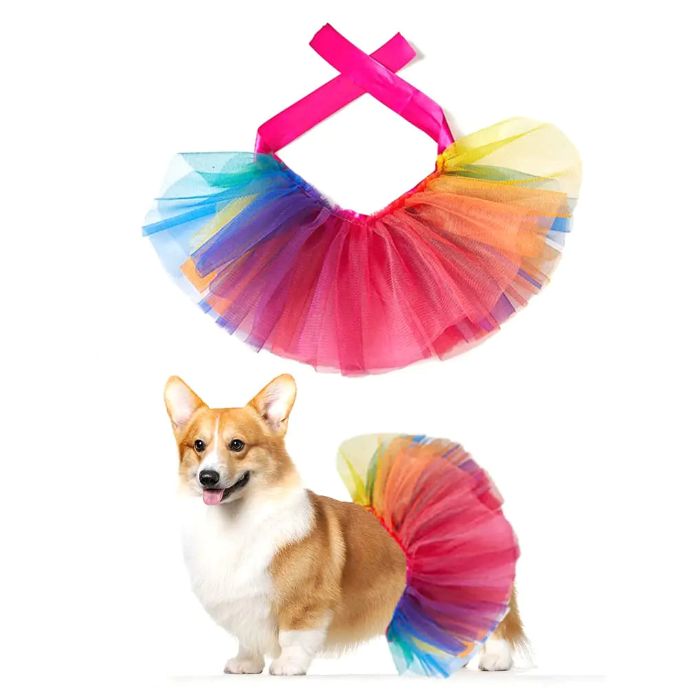 Threetols Gay Pride Dog Costume Pride Rainbow Princess Dress Cat Costumes Rainbow Tutu for Small Medium Cats Dogs Fancy Rainbow Multicolor Pet Collar for Dog Cat Birthday Party Pride Accessories(M)