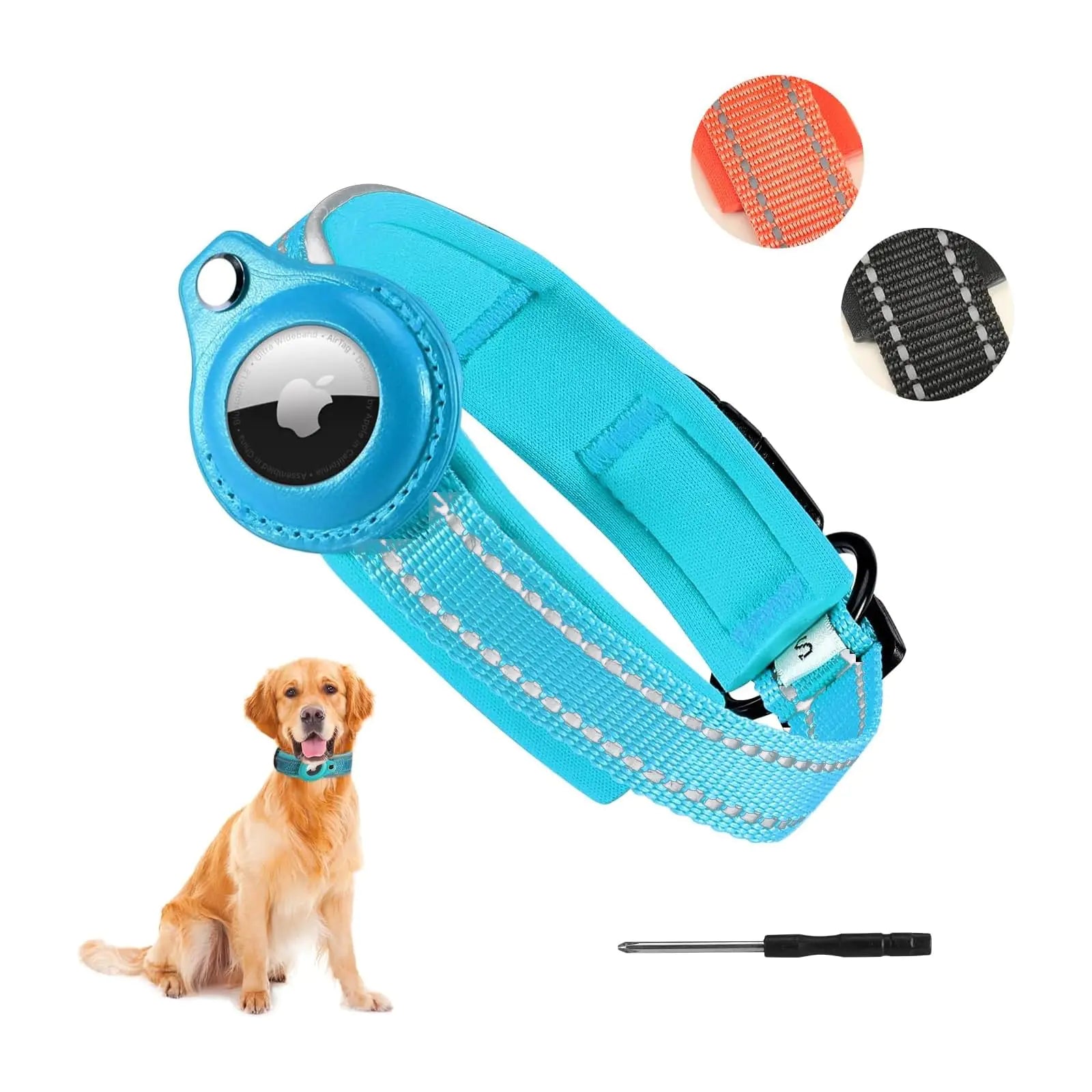 RHXOFYANG AirTag Dog Collar Reflective Dog Collar with AirTag Holder Case Padded Apple Air Tag Dog Collar Adjustable Pet Collar for Small Medium Large Dogs (S Teal)